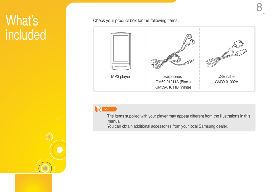 Samsung YP-R1 user manual Check your product box for the following items, MP3 player 