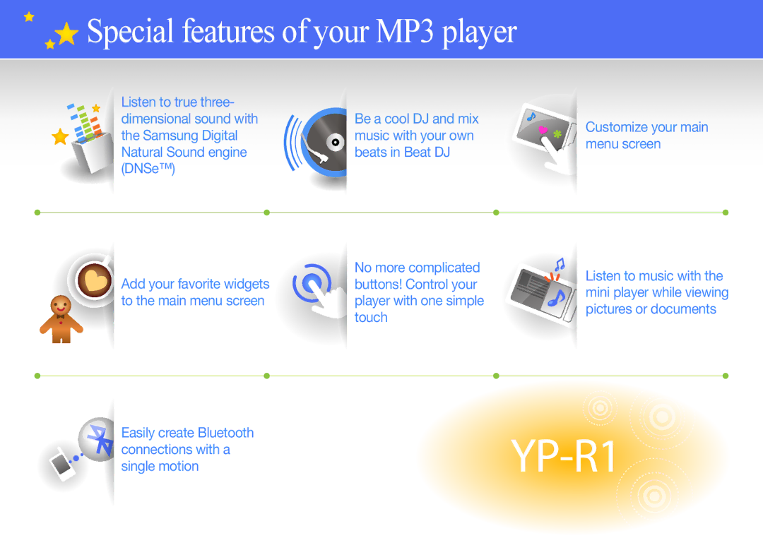 Samsung YP-R1 user manual Special features of your MP3 player 