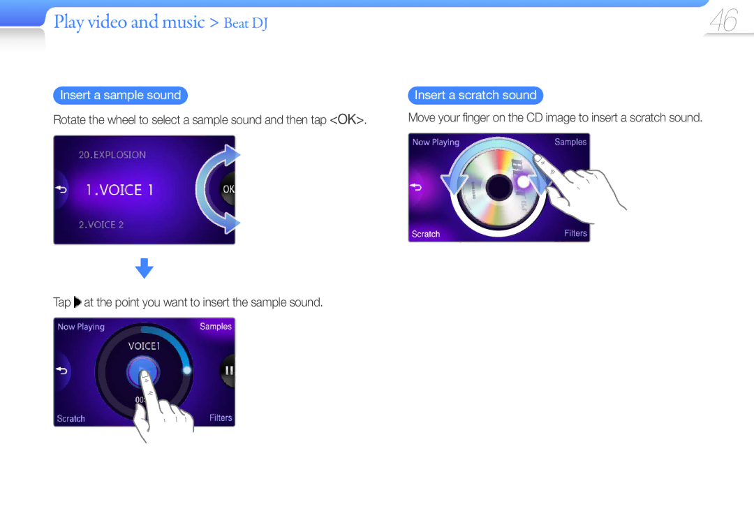 Samsung YP-R1ES/MEA, YP-R1CS/AAW, YP-R1CS/MEA Play video and music Beat DJ, Insert a sample sound, Insert a scratch sound 