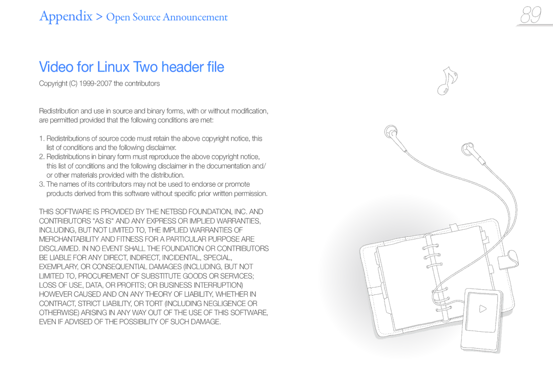 Samsung YP-R1EP/MEA, YP-R1CS/AAW, YP-R1CS/MEA manual Video for Linux Two header file, Copyright C 1999-2007 the contributors 