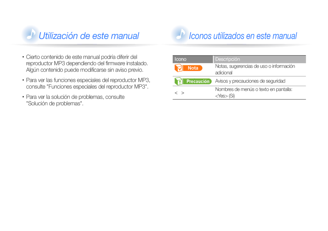 Samsung YP-R1JEB/EDC, YP-R1JCB/EDC, YP-R1JEP/EDC, YP-R1JES/XEF, YP-R1JCP/EDC Utilización de este manual, Descripción 