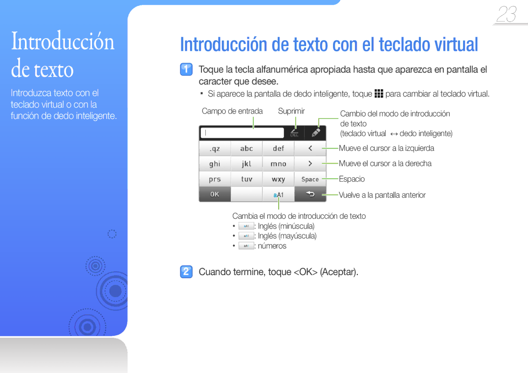 Samsung YP-R1JCB/EDC, YP-R1JEP/EDC, YP-R1JEB/EDC, YP-R1JES/XEF, YP-R1JCP/EDC manual Introducción de texto 