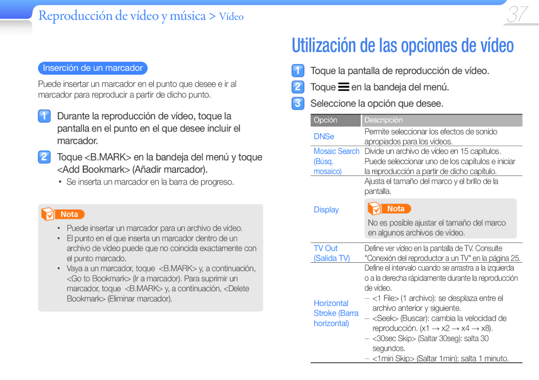 Samsung YP-R1JCP/EDC, YP-R1JCB/EDC manual Marcador, Inserción de un marcador, Se inserta un marcador en la barra de progreso 