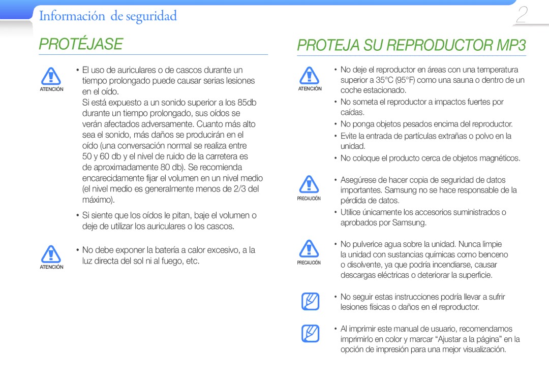 Samsung YP-R1JCP/EDC manual Información de seguridad, En el oído, Durante un tiempo prolongado, sus oídos se, Máximo 