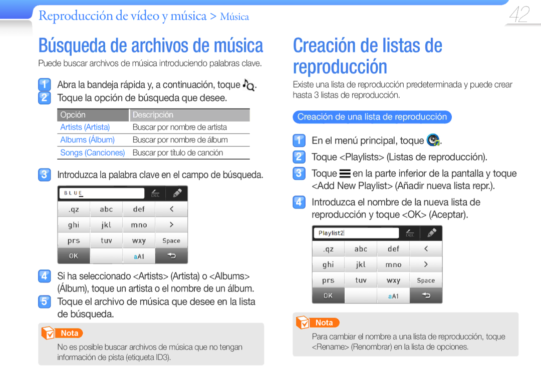 Samsung YP-R1JCP/EDC manual Introduzca la palabra clave en el campo de búsqueda, Creación de una lista de reproducción 