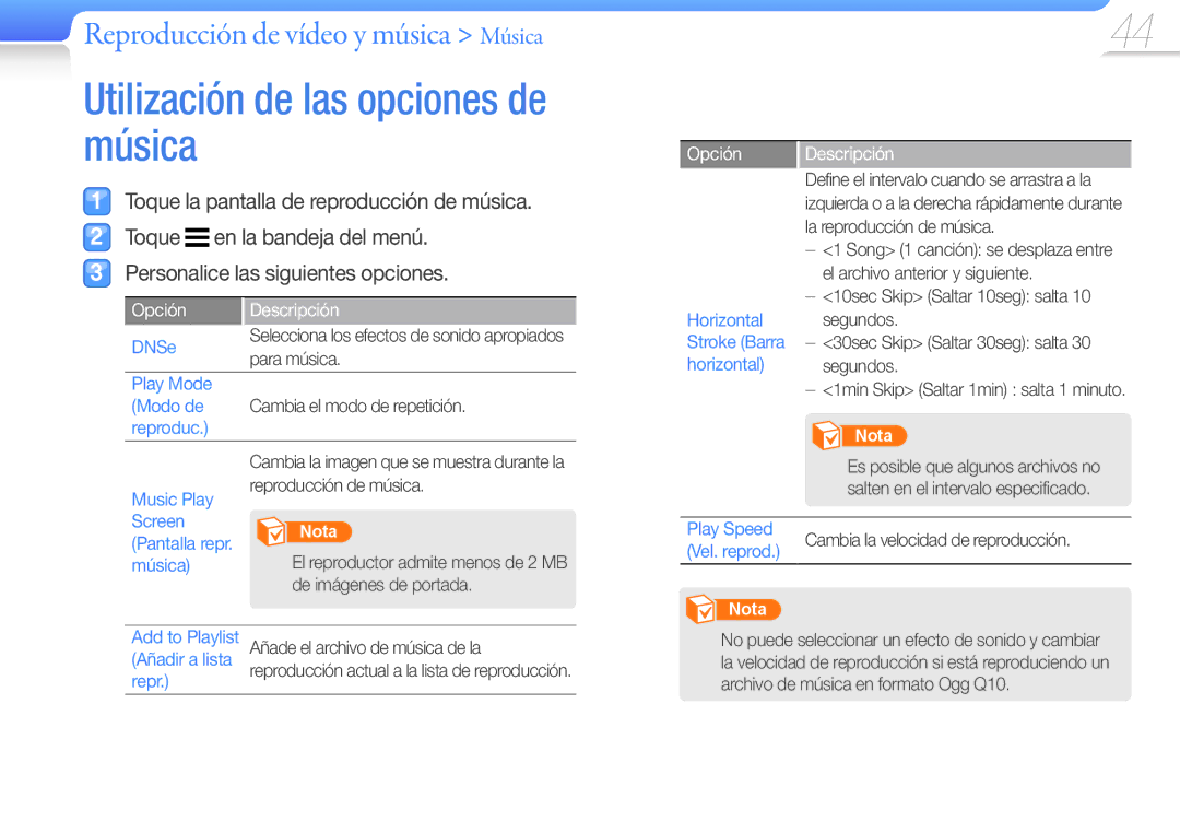 Samsung YP-R1JEP/EDC, YP-R1JCB/EDC, YP-R1JEB/EDC, YP-R1JES/XEF, YP-R1JCP/EDC manual Utilización de las opciones de música 