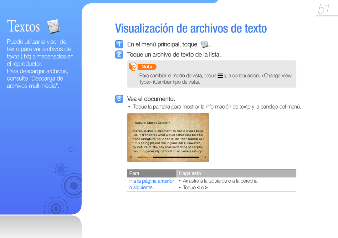 Samsung YP-R1JES/XEF, YP-R1JCB/EDC, YP-R1JEP/EDC, YP-R1JEB/EDC Textos, Visualización de archivos de texto, Vea el documento 