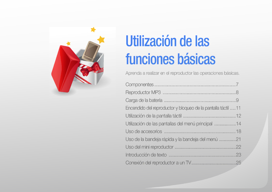 Samsung YP-R1JES/XEF, YP-R1JCB/EDC, YP-R1JEP/EDC, YP-R1JEB/EDC, YP-R1JCP/EDC manual Utilización de las funciones básicas 