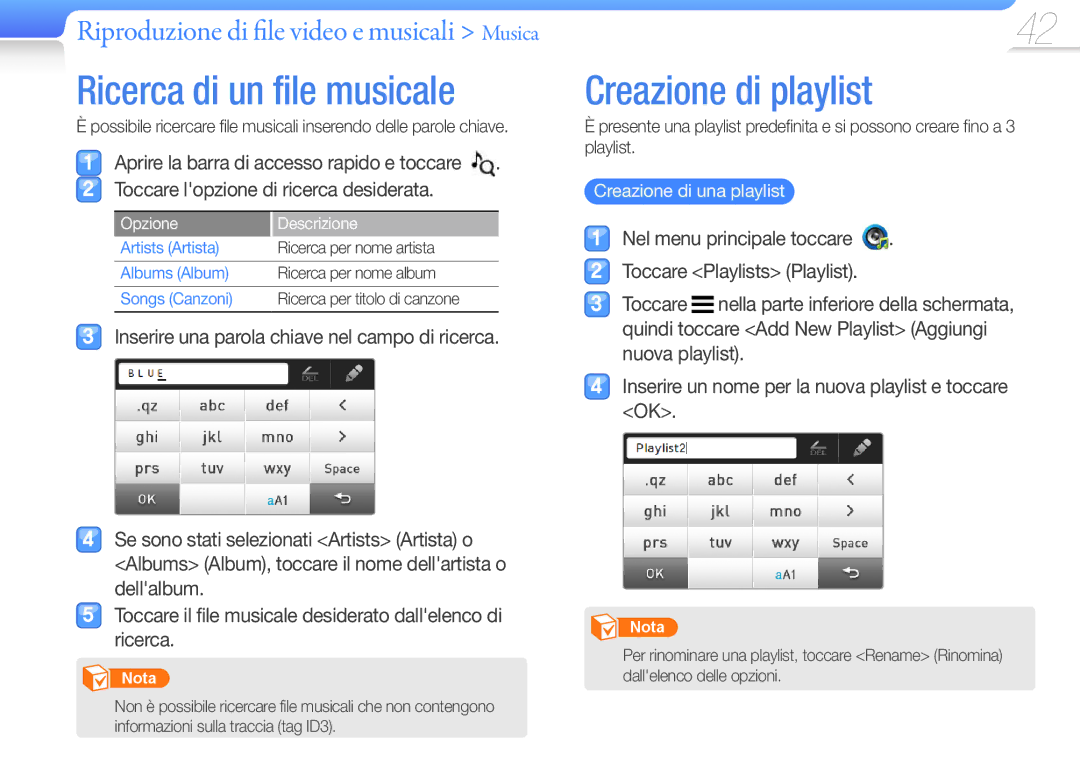 Samsung YP-R1JCS/EDC Ricerca di un file musicale, Creazione di playlist, Creazione di una playlist, Ricerca per nome album 