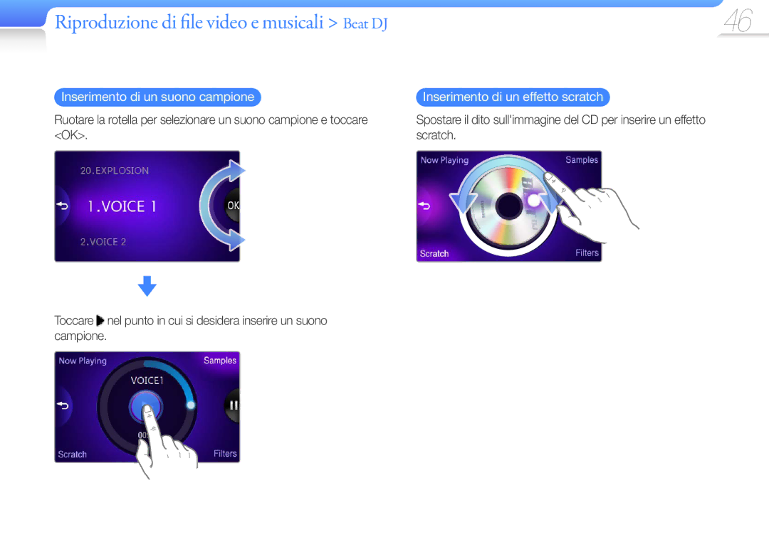 Samsung YP-R1JEB/EDC, YP-R1JCB/EDC manual Riproduzione di file video e musicali Beat DJ, Inserimento di un suono campione 