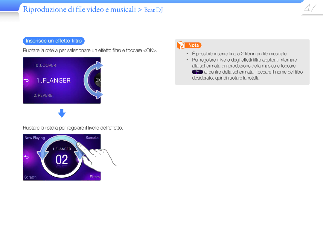 Samsung YP-R1JCS/EDC, YP-R1JCB/EDC Inserisce un effetto filtro, Possibile inserire fino a 2 filtri in un file musicale 