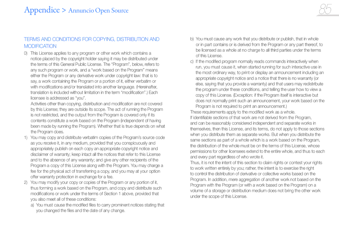 Samsung YP-R1JES/EDC, YP-R1JCB/EDC, YP-R1JEP/EDC, YP-R1JEB/EDC, YP-R1JCS/EDC manual Appendice Annuncio Open Source 