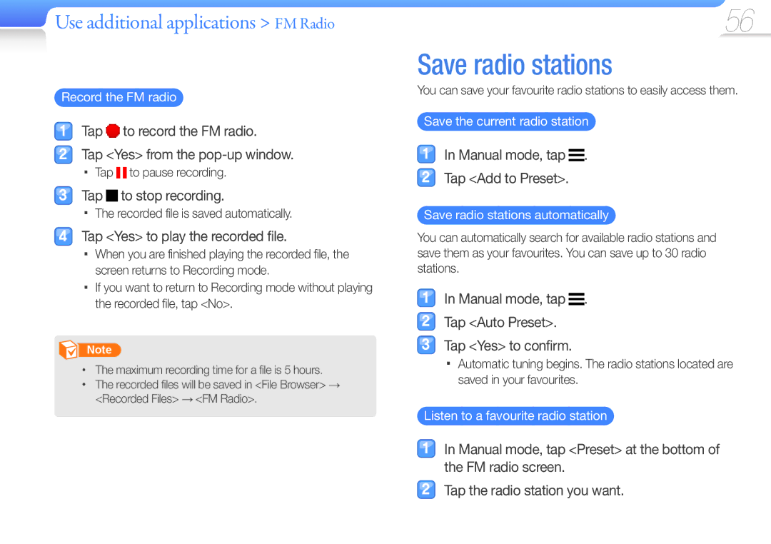 Samsung YP-R1JCP/XEF, YP-R1JNB/XEF, YP-R1JEB/XEF, YP-R1JNP/XEF, YP-R1JCS/XEF, YP-R1JCB/XEF, YP-R1JEP/XEF Save radio stations 