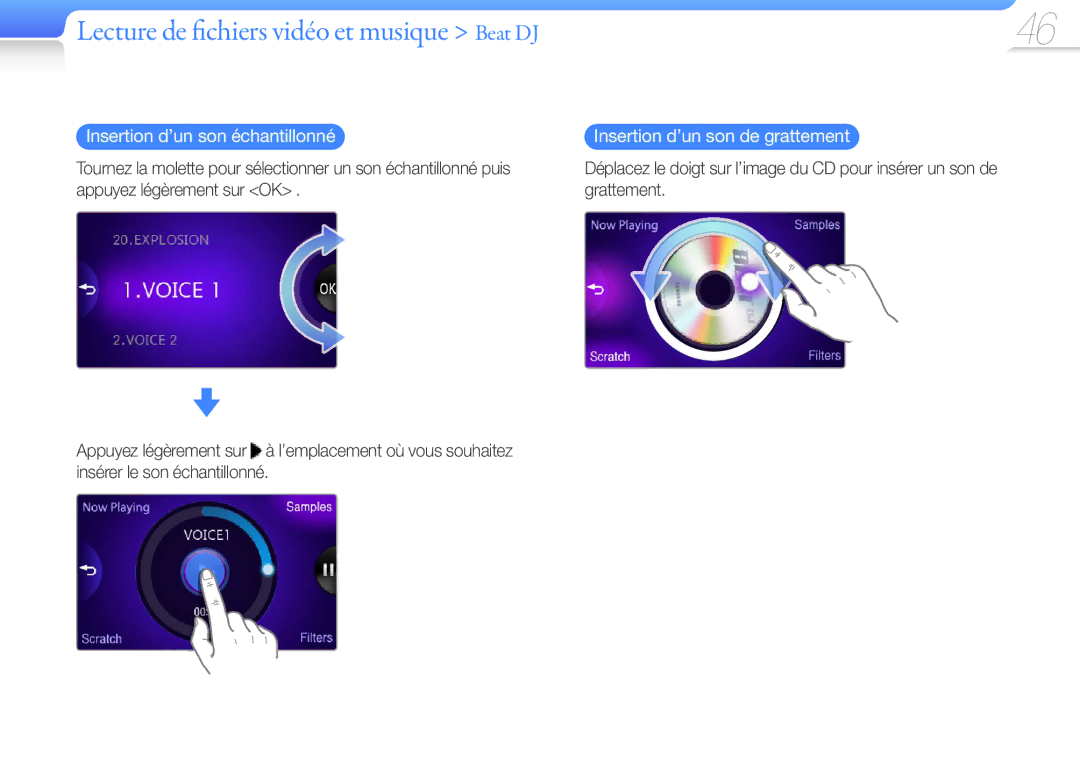 Samsung YP-R1JEP/XEF, YP-R1JNB/XEF manual Lecture de fichiers vidéo et musique Beat DJ, Insertion d’un son échantillonné 