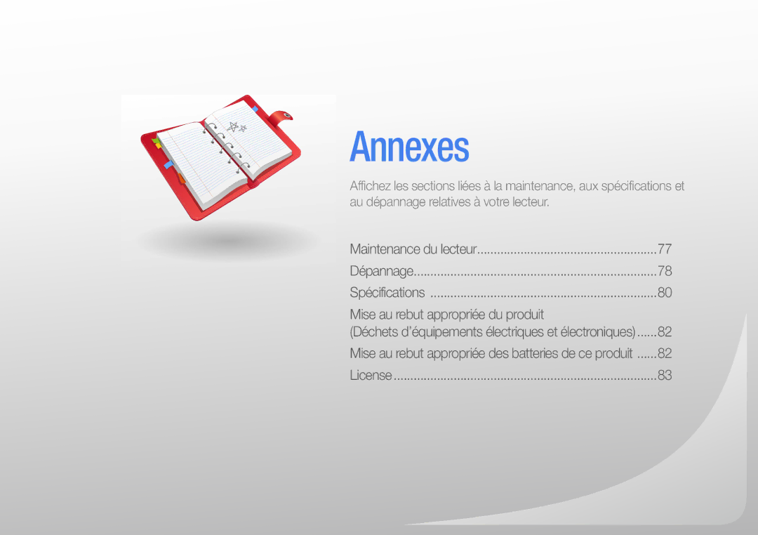 Samsung YP-R1JEB/XEF, YP-R1JNB/XEF, YP-R1JCP/XEF, YP-R1JNP/XEF, YP-R1JCS/XEF, YP-R1JCB/XEF, YP-R1JEP/XEF manual Annexes 