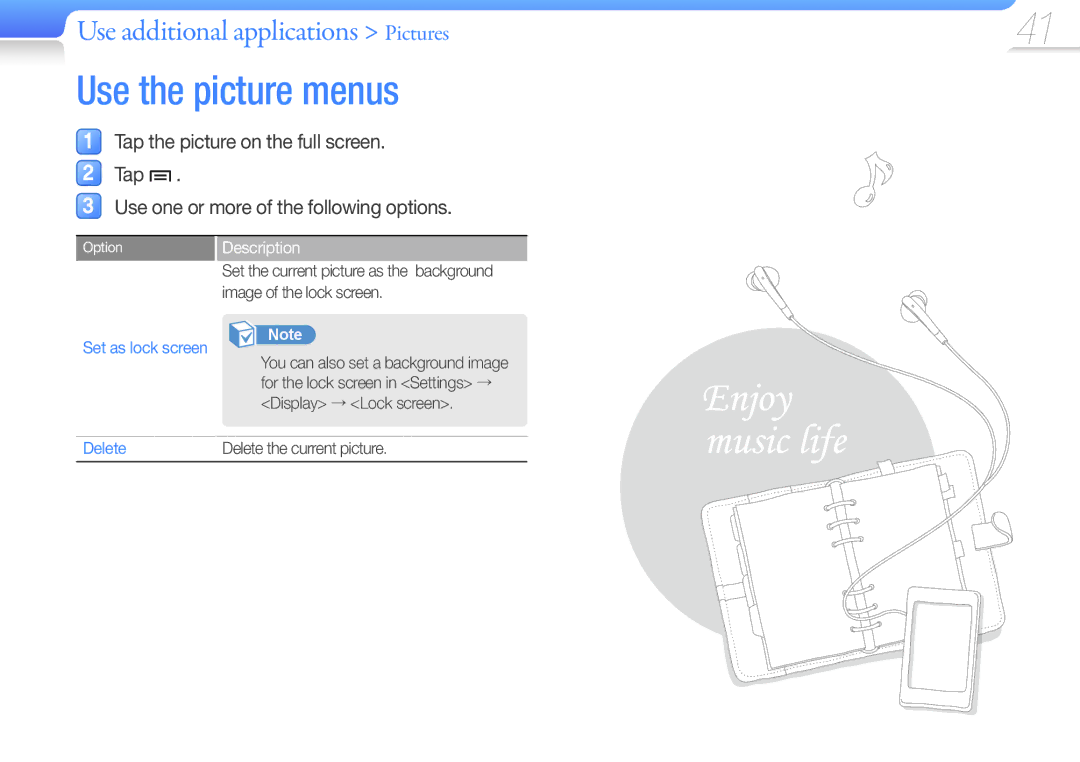 Samsung YP-R2AS/XET, YP-R2CB/XET, YP-R2CS/EDC, YP-R2AS/EDC manual Use the picture menus 