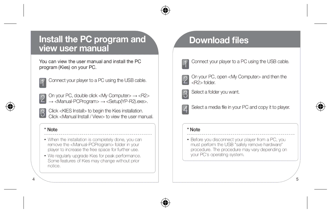 Samsung YP-R2AS/XET, YP-R2CB/XET manual Download files, → Manual-PCProgram → SetupYP-R2.exe 