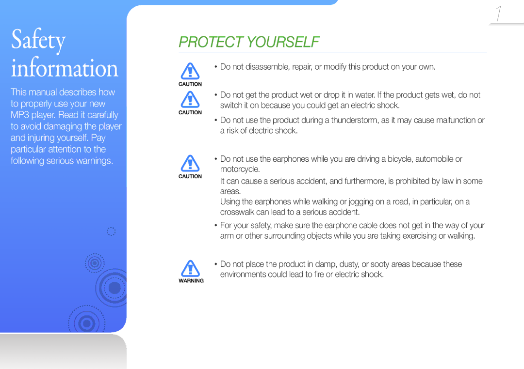 Samsung YP-S1AL/EDC, YP-S1QLV/XEF, YP-S1QPV/XEF, YP-S1QPV/EDC, YP-S1QLV/EDC, YP-S1AP/EDC, YP-S1QL/MEA manual Safety information 