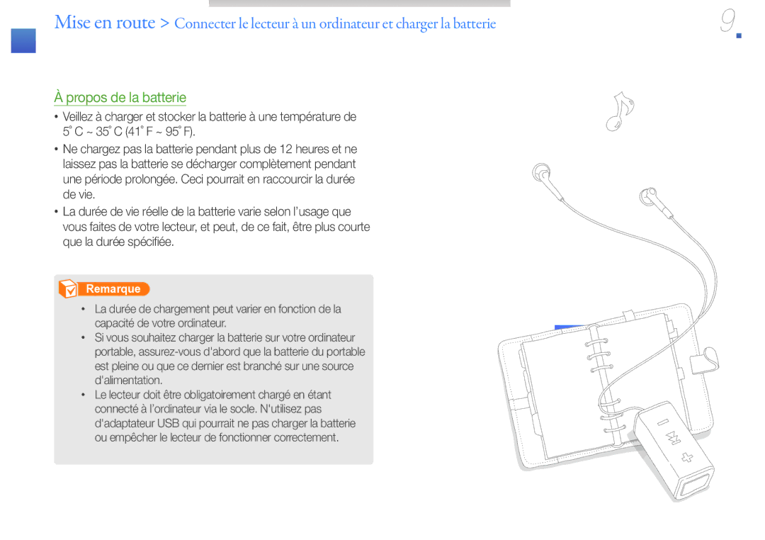 Samsung YP-S1QPV/XEF, YP-S1QLV/XEF manual Propos de la batterie 