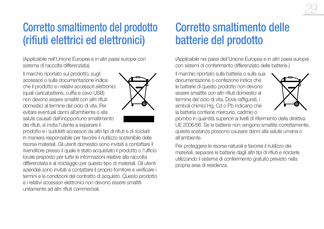 Samsung YP-S1AP/EDC, YP-S1AL/EDC Non devono essere smaltiti con altri rifiuti, Termine del ciclo di vita. Dove raffigurati 