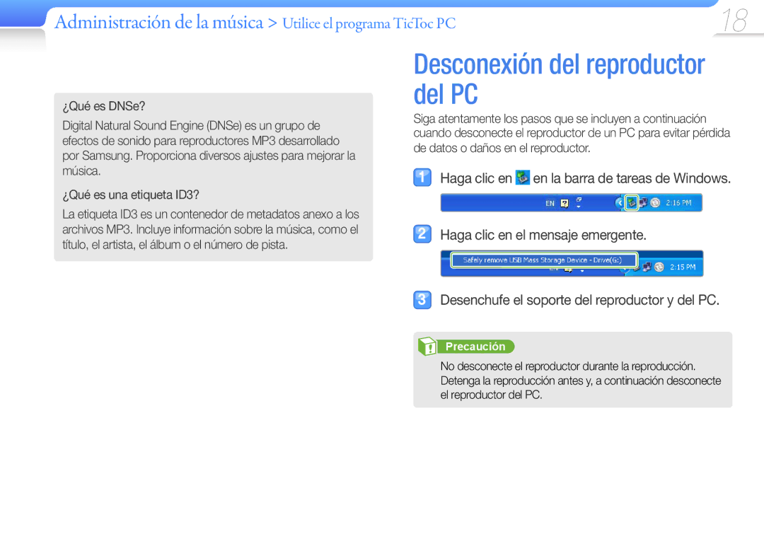 Samsung YP-S1QPV/EDC, YP-S1QLV/EDC, YP-S1QL/MEA, YP-S1QBR/EDC manual Desconexión del reproductor del PC 