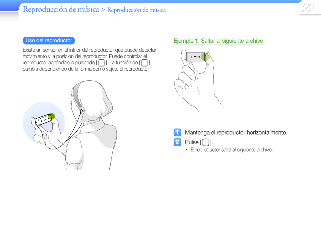 Samsung YP-S1QPV/EDC, YP-S1QLV/EDC manual Ejemplo 1 Saltar al siguiente archivo, El reproductor salta al siguiente archivo 