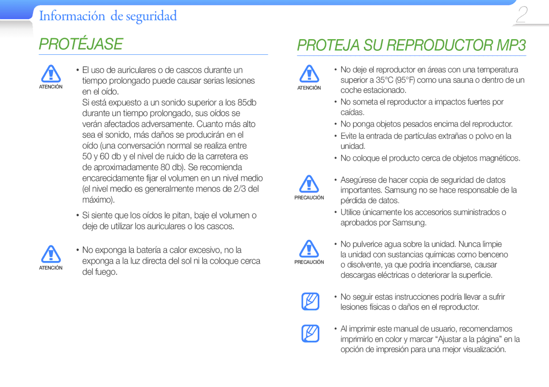 Samsung YP-S1QPV/EDC manual El uso de auriculares o de cascos durante un, No exponga la batería a calor excesivo, no la 