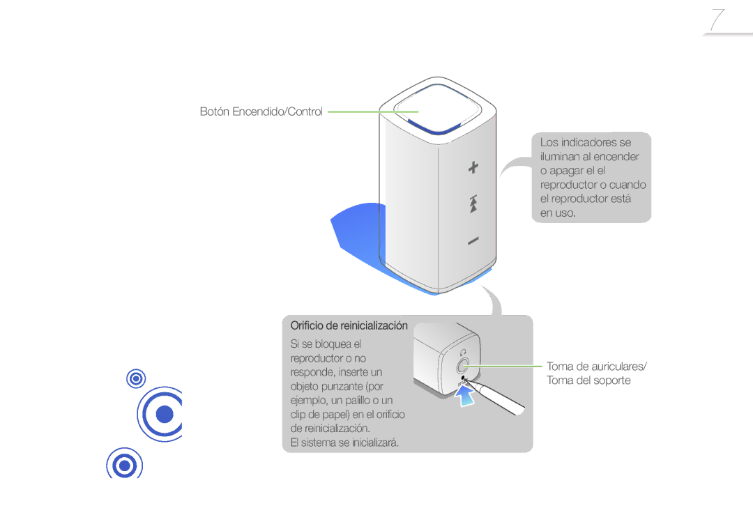 Samsung YP-S1QLV/EDC, YP-S1QPV/EDC, YP-S1QL/MEA, YP-S1QBR/EDC manual Reproductor MP3, Botón Encendido/Control 