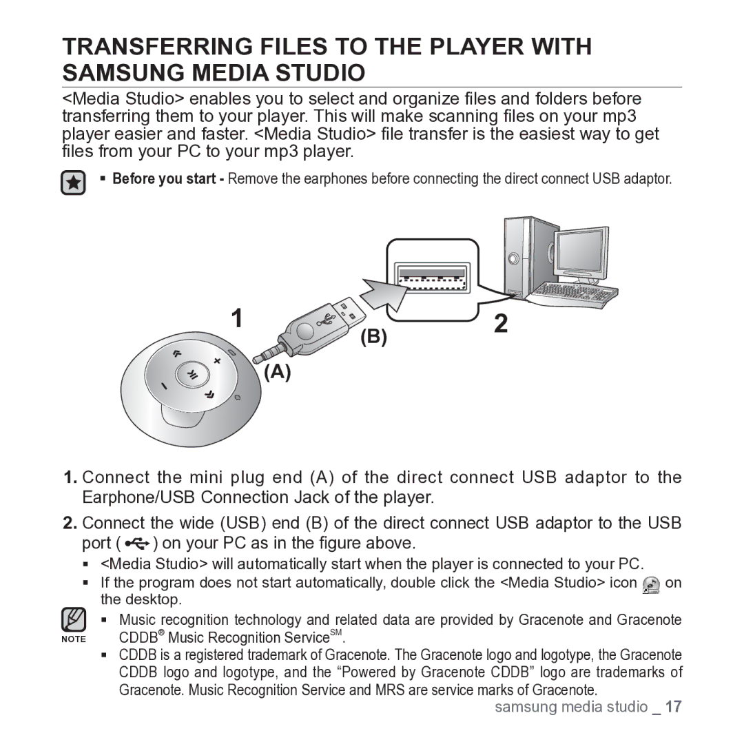 Samsung YP-S2 user manual Transferring Files to the Player with Samsung Media Studio 