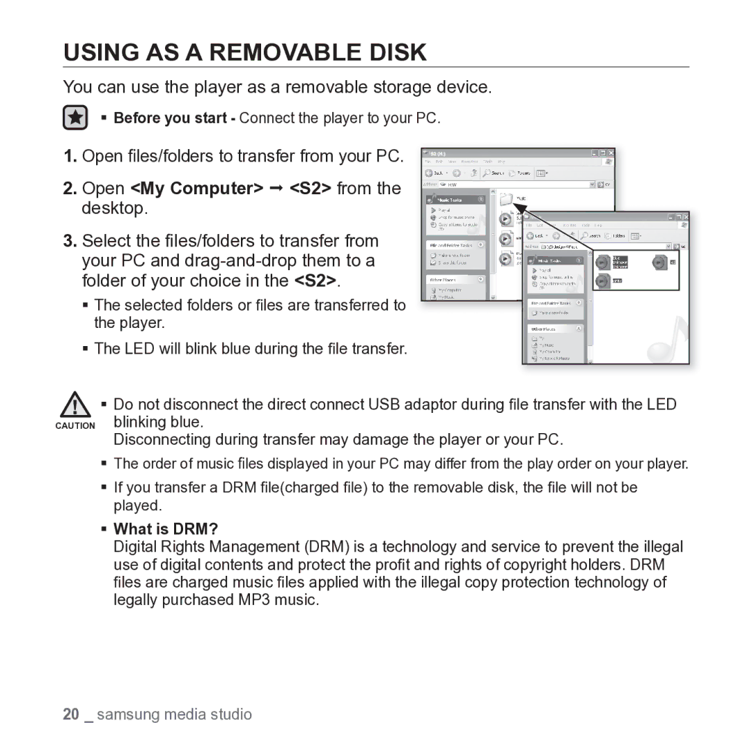 Samsung YP-S2 user manual Using AS a Removable Disk, Open My Computer S2 from the desktop 