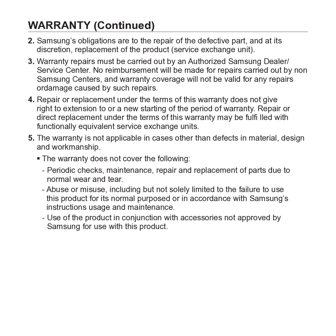 Samsung YP-S2 user manual Warranty 