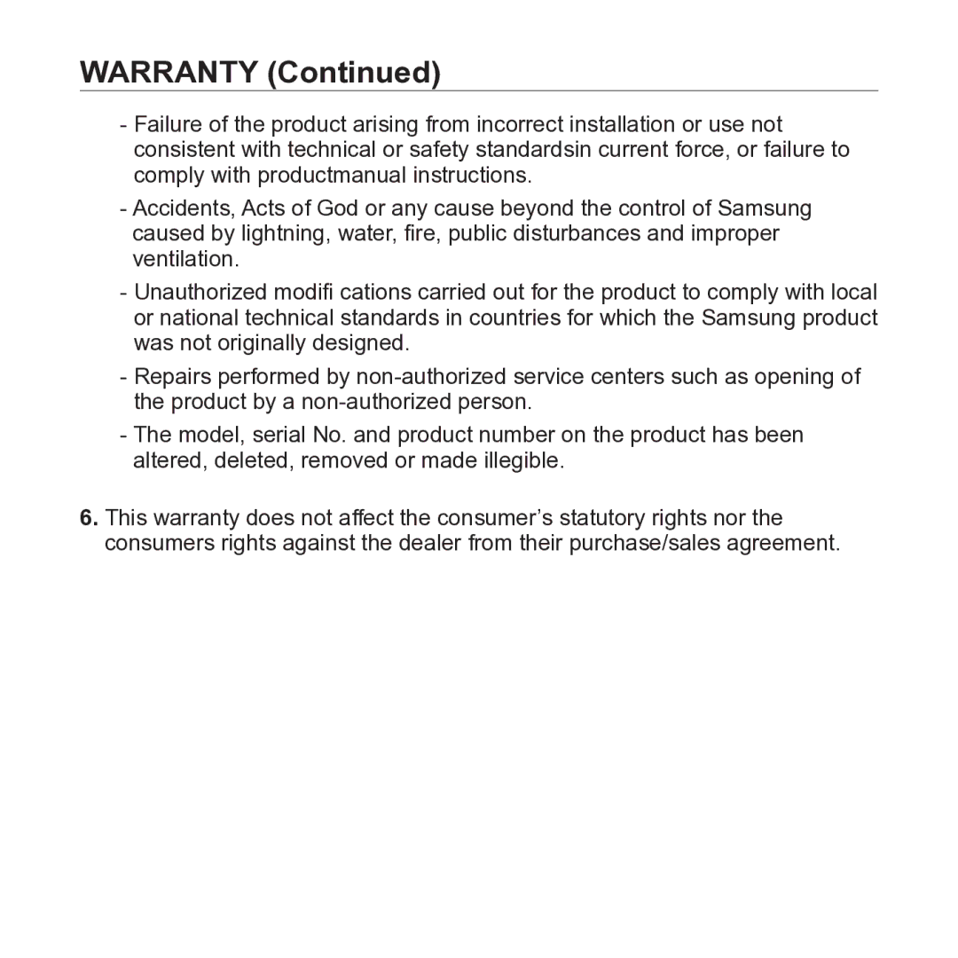 Samsung YP-S2 user manual Warranty 