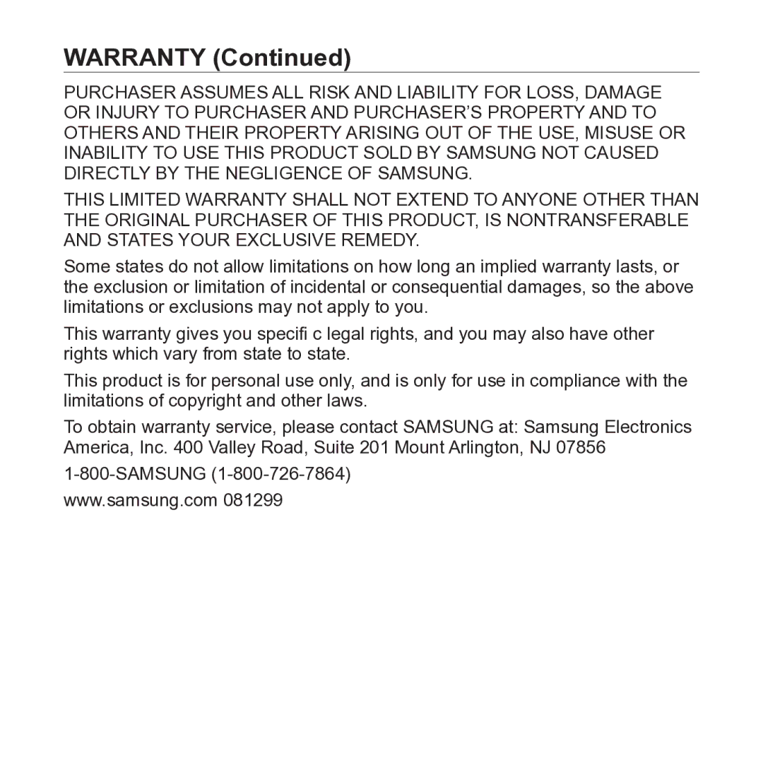 Samsung YP-S2 user manual Warranty 