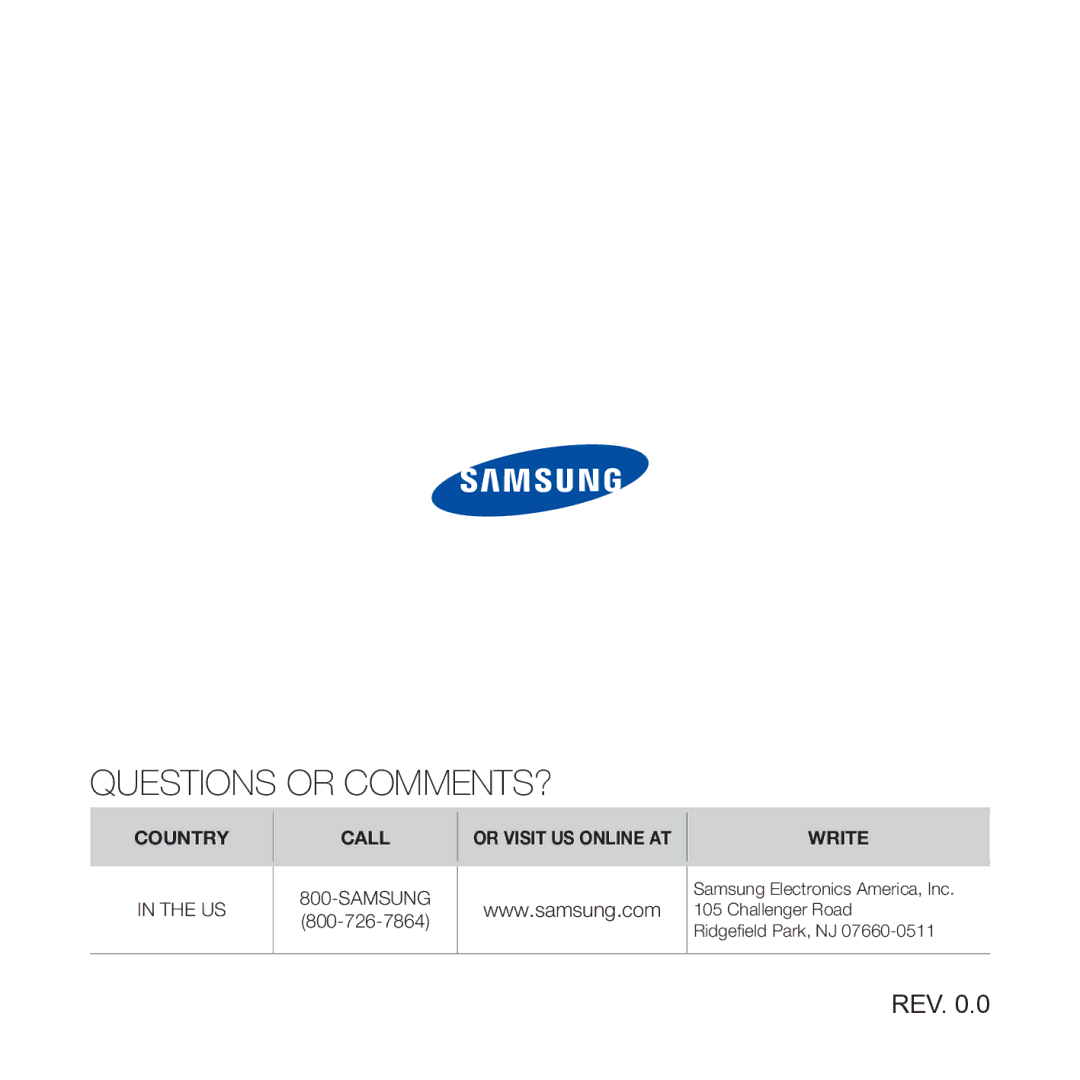 Samsung YP-S2 user manual Questions or COMMENTS? 