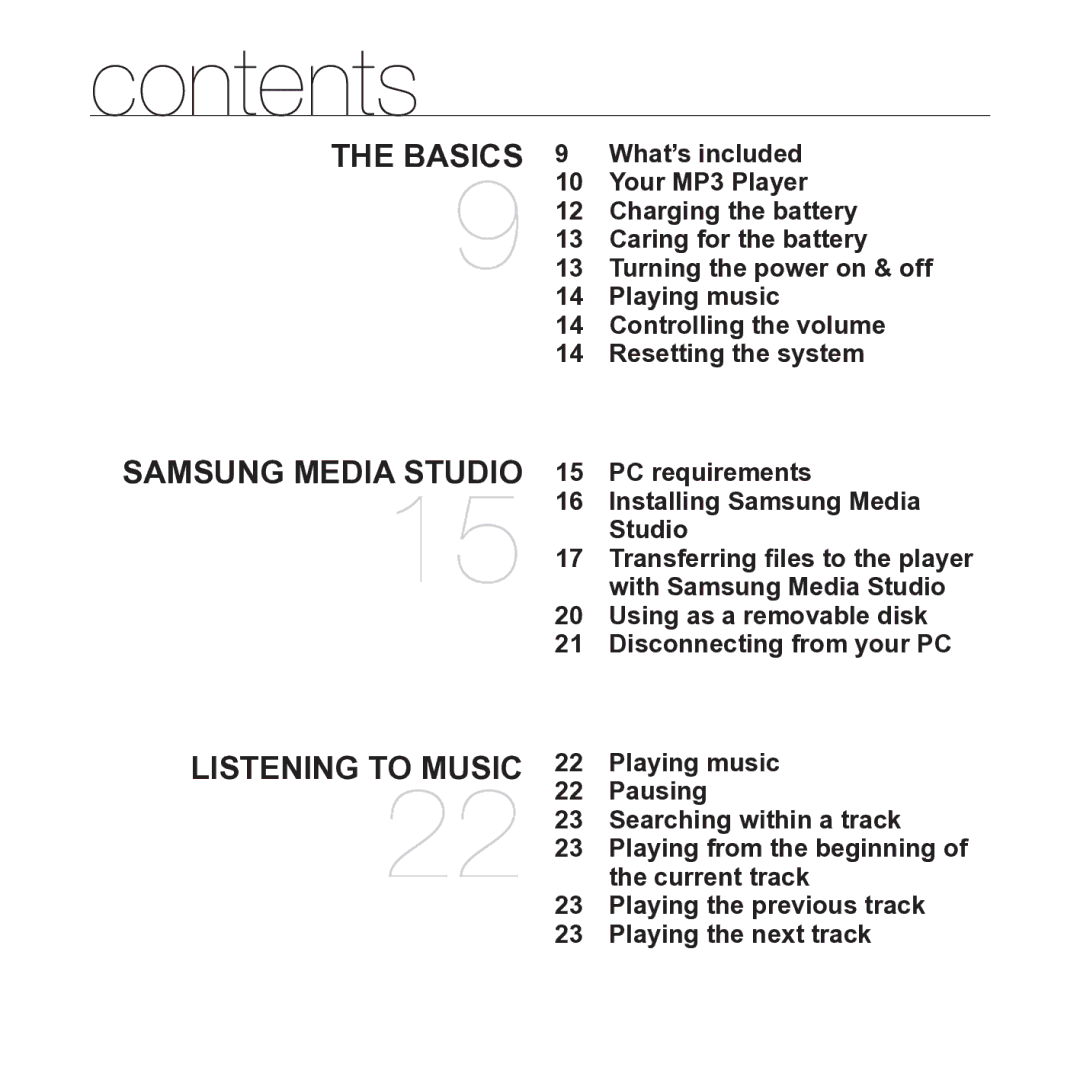 Samsung YP-S2 user manual Contents 