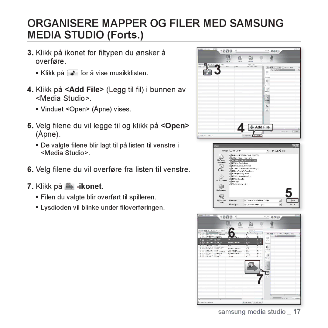 Samsung YP-S2QW/EDC, YP-S2QB/EDC, YP-S2QR/EDC, YP-S2QW/XEE manual Organisere Mapper OG Filer MED Samsung Media Studio Forts 