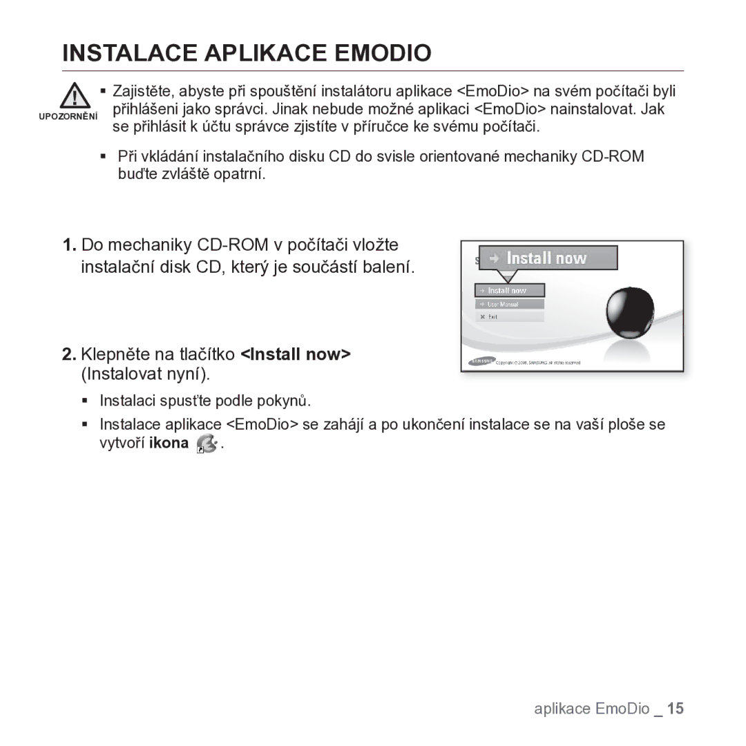 Samsung YP-S2ZW/EDC, YP-S2QB/EDC, YP-S2ZR/EDC, YP-S2ZB/EDC manual Instalace Aplikace Emodio 