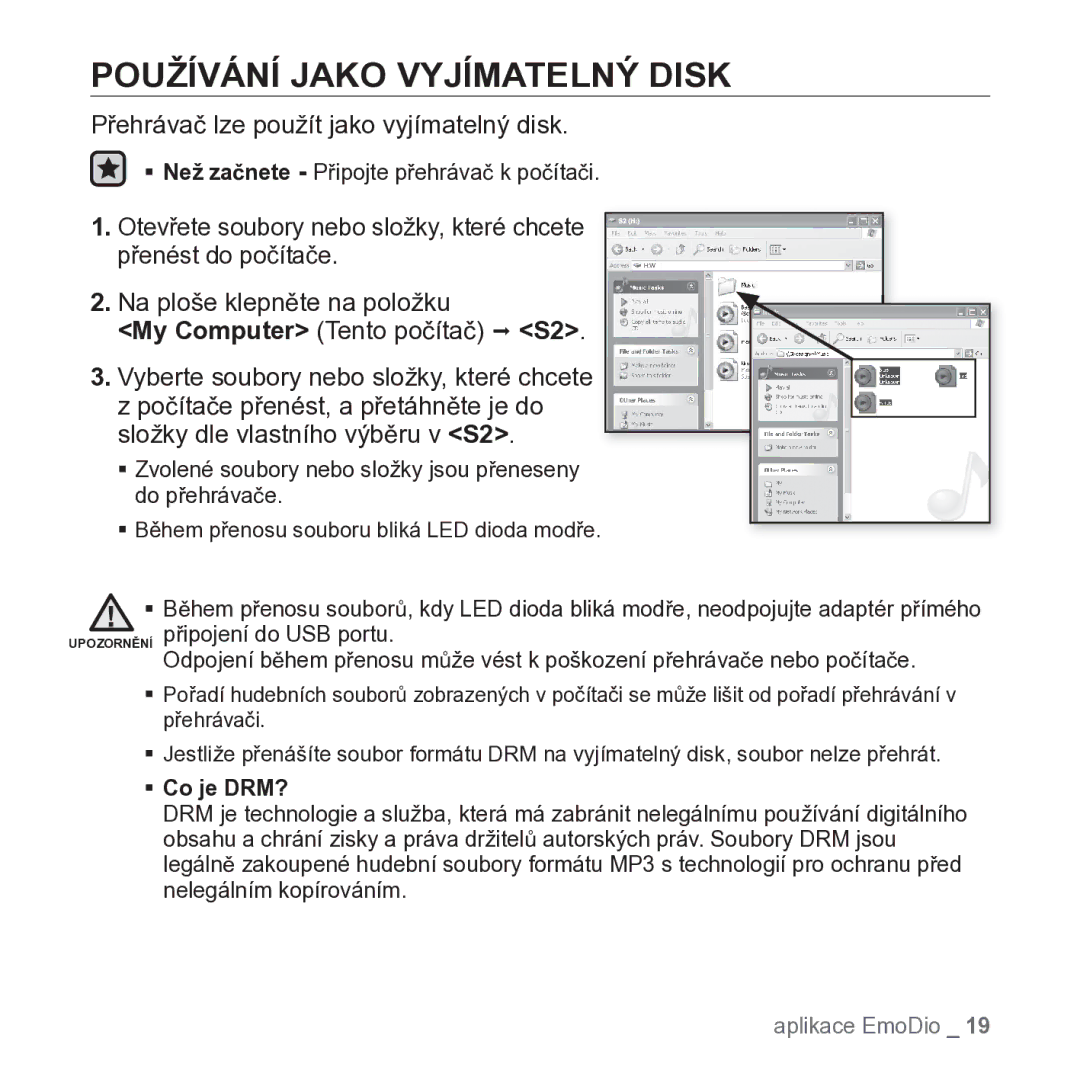 Samsung YP-S2ZW/EDC, YP-S2QB/EDC, YP-S2ZR/EDC, YP-S2ZB/EDC Používání Jako Vyjímatelný Disk, My Computer Tento počítač S2 