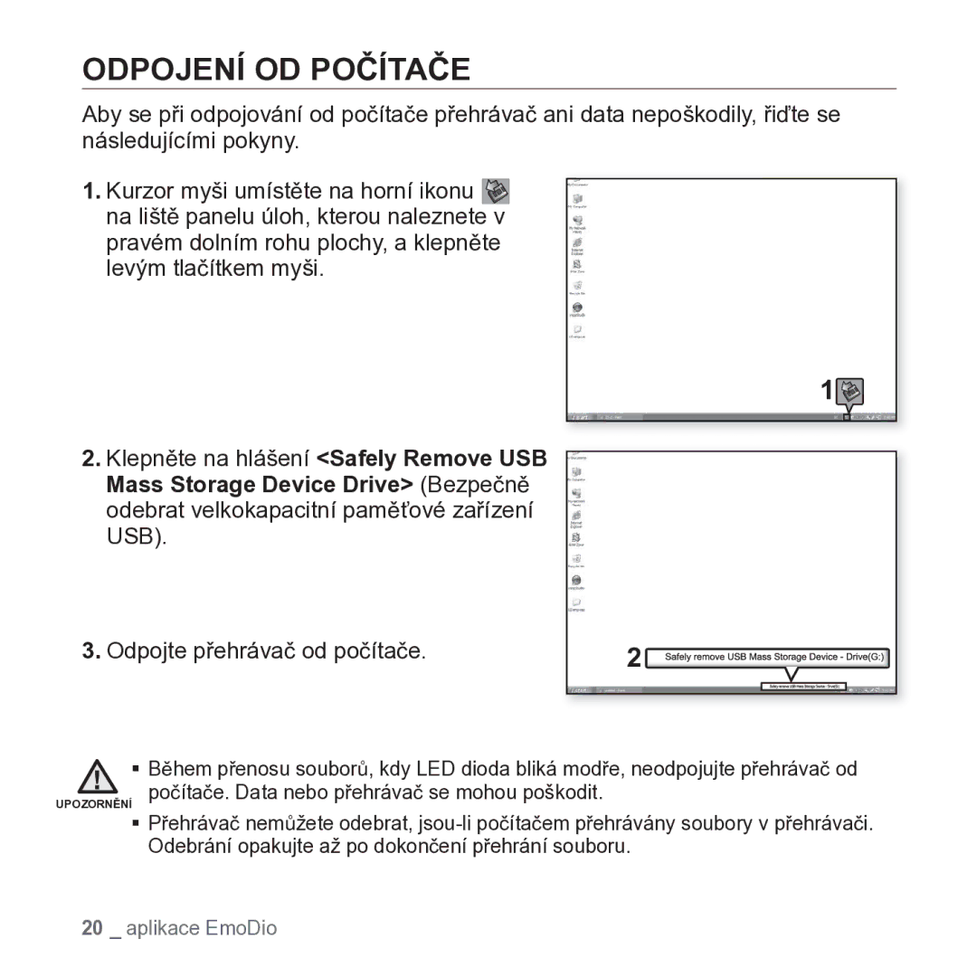 Samsung YP-S2QB/EDC, YP-S2ZR/EDC, YP-S2ZB/EDC, YP-S2ZW/EDC manual Odpojení OD Počítače 