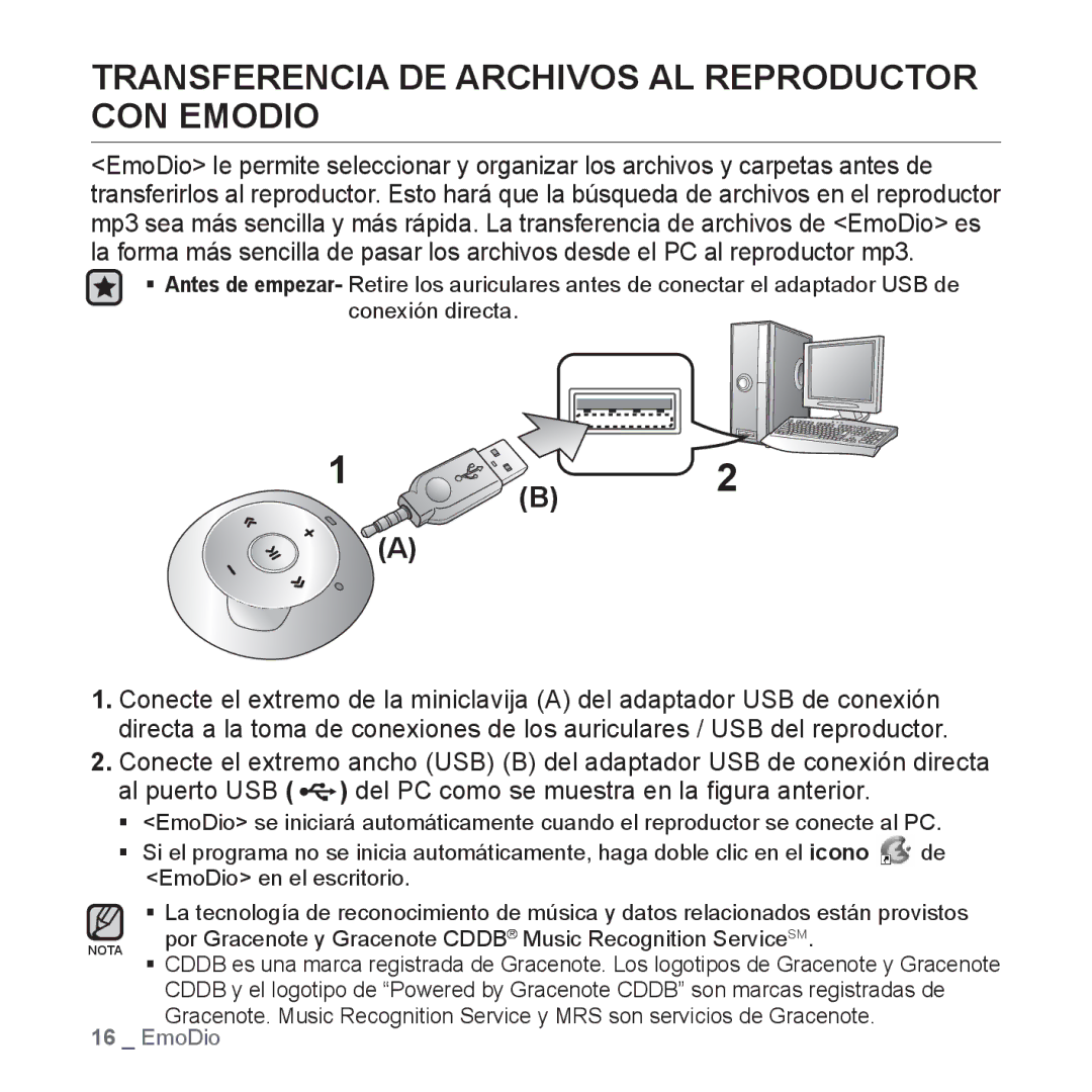 Samsung YP-S2QW/EDC, YP-S2QB/EDC, YP-S2ZR/EDC, YP-S2ZU/EDC, YP-S2ZB/EDC Transferencia DE Archivos AL Reproductor CON Emodio 