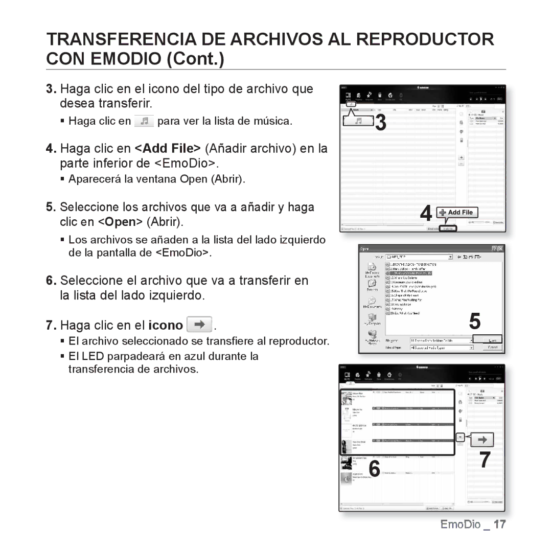 Samsung YP-S2QU/EDC, YP-S2QB/EDC, YP-S2ZR/EDC, YP-S2ZU/EDC, YP-S2ZB/EDC Transferencia DE Archivos AL Reproductor CON Emodio 