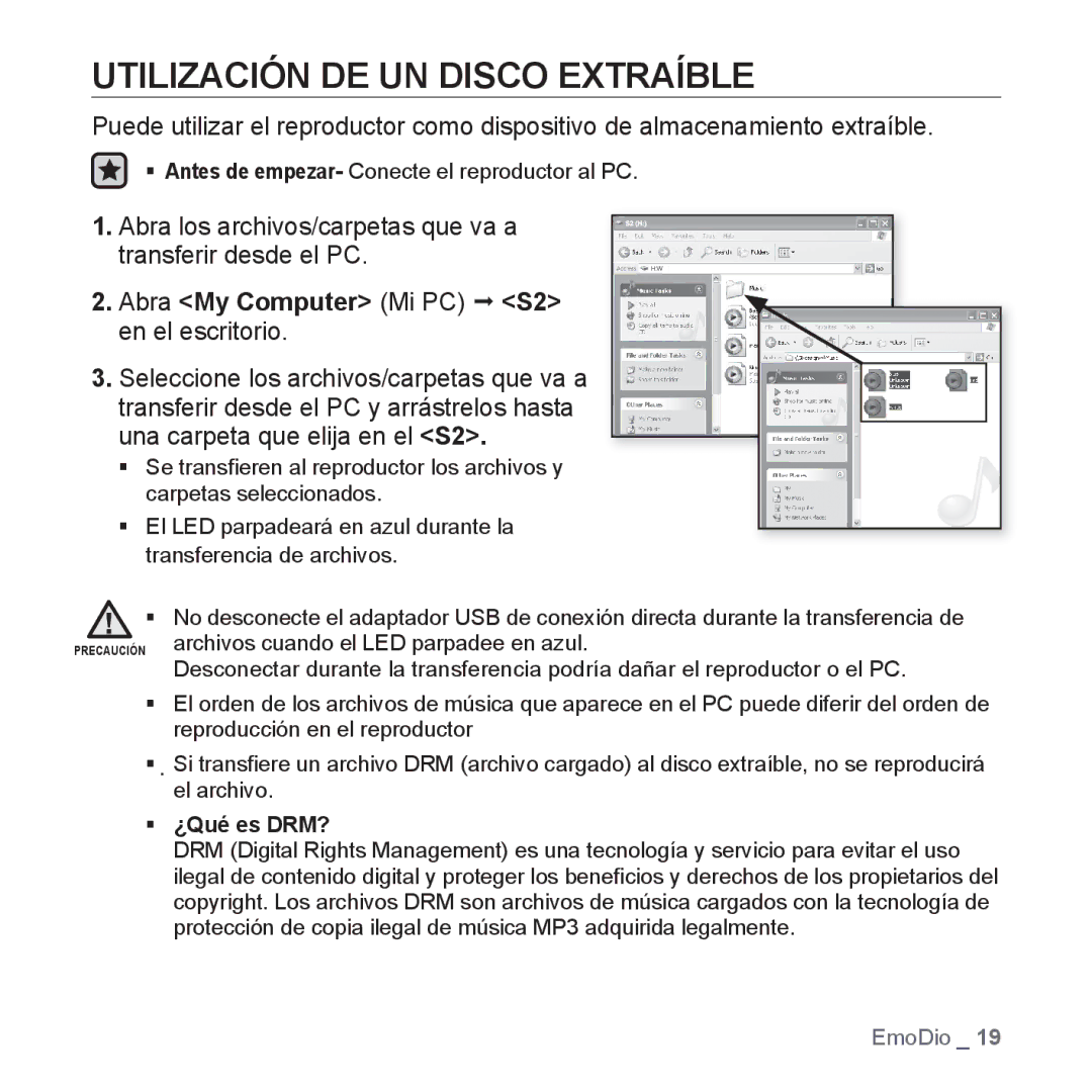 Samsung YP-S2QR/EDC, YP-S2QB/EDC, YP-S2ZR/EDC Utilización DE UN Disco Extraíble, Abra My Computer Mi PC S2 en el escritorio 