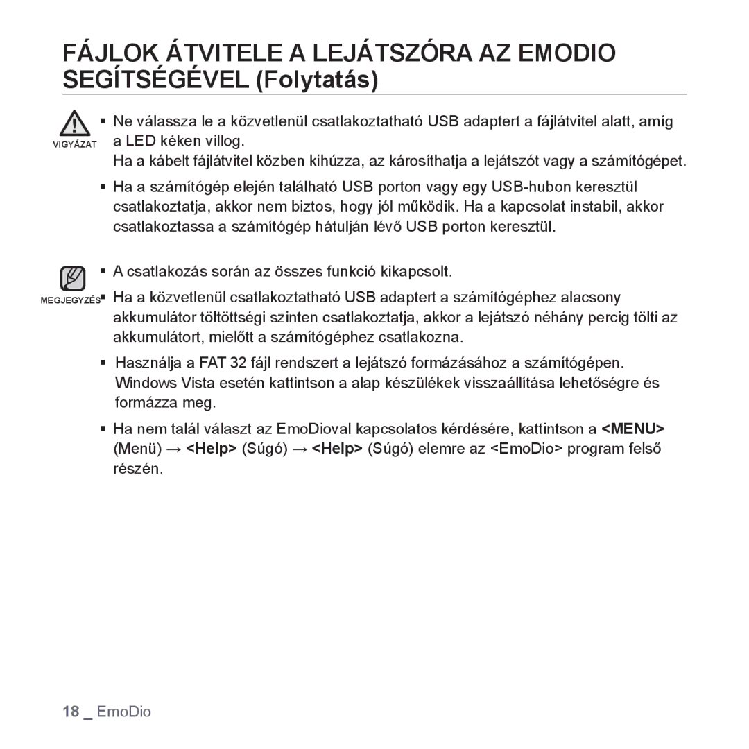 Samsung YP-S2QR/EDC, YP-S2QB/EDC, YP-S2ZR/EDC, YP-S2ZU/EDC, YP-S2ZB/EDC, YP-S2QW/EDC, YP-S2QU/EDC, YP-S2ZG/EDC manual EmoDio 