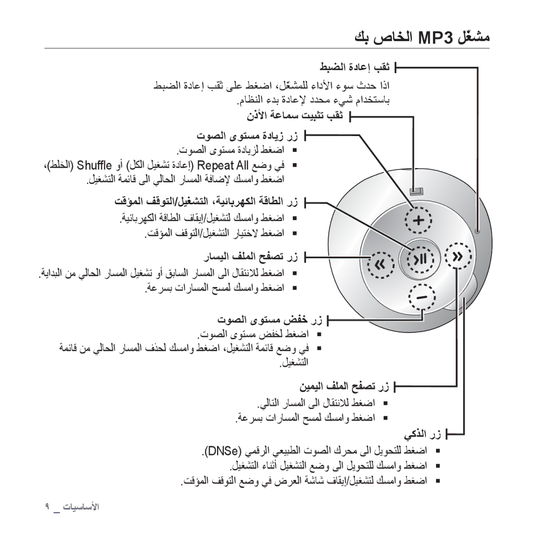 Samsung YP-S2QW/AAW, YP-S2QG/AAW, YP-S2ZU/MEA, YP-S2ZB/MEA, YP-S2QU/AAW, YP-S2QB/AAW, YP-S2QU/MEA manual ﻚﺑ ﺹﺎﺨﻟﺍ MP3 ﻞّﻐﺸﻣ 