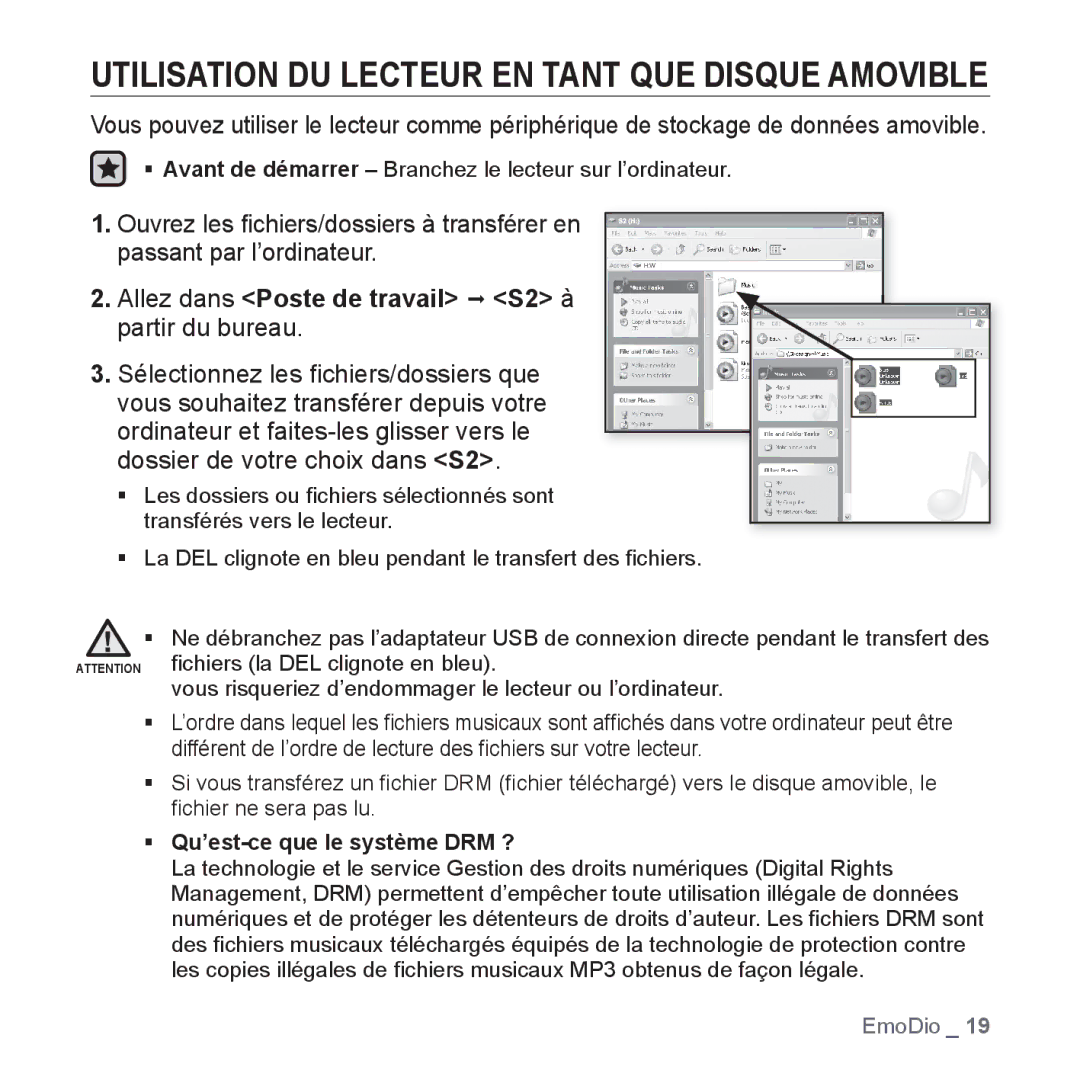 Samsung YP-S2QR/XEF Utilisation DU Lecteur EN Tant QUE Disque Amovible, Allez dans Poste de travail S2 à partir du bureau 