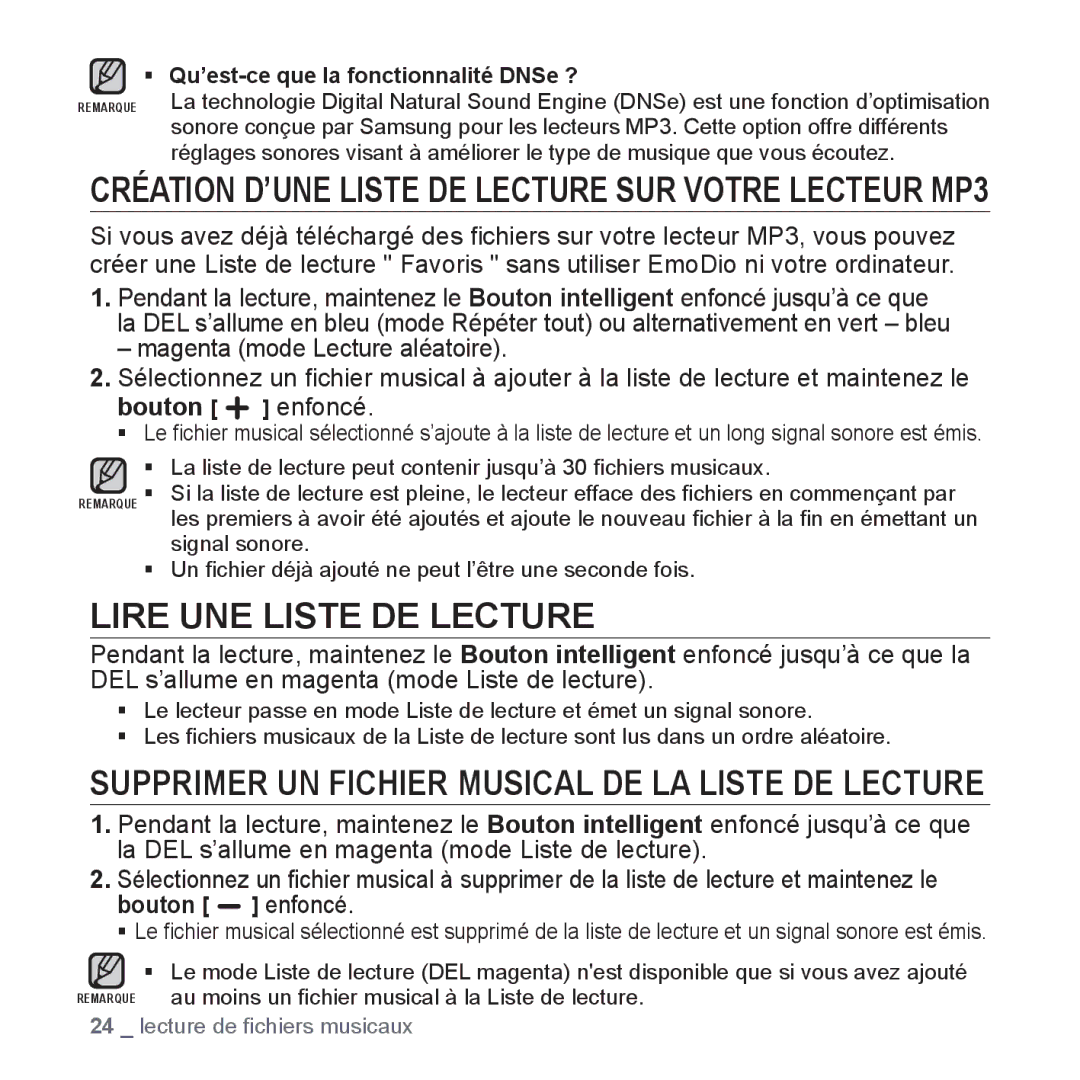 Samsung YP-S2ZB/XEF, YP-S2QR/XEF, YP-S2QB/XEF manual Lire UNE Liste DE Lecture, ƒ Qu’est-ce que la fonctionnalité DNSe ? 