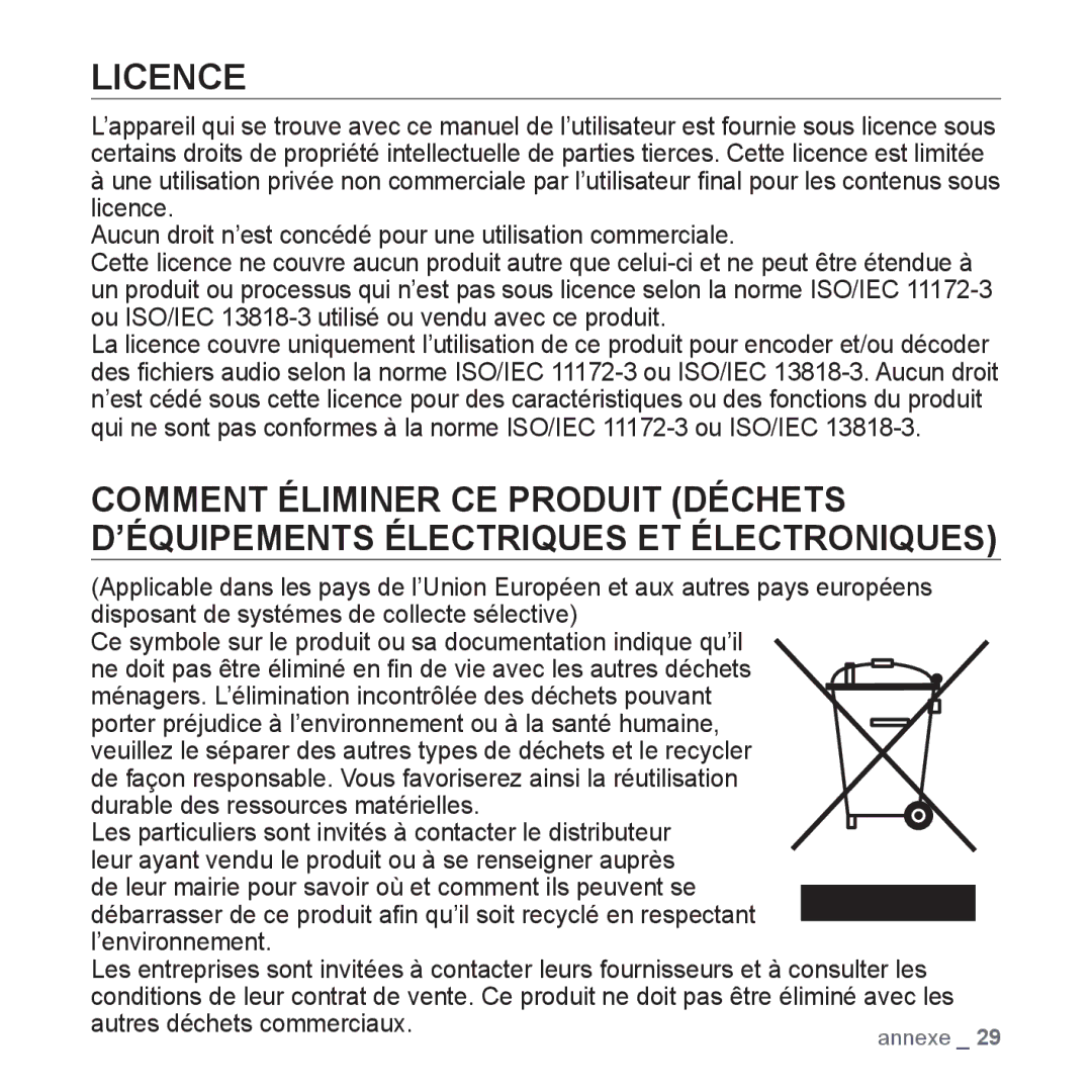 Samsung YP-S2QG/XEF, YP-S2ZB/XEF, YP-S2QR/XEF, YP-S2QB/XEF, YP-S2QU/XEF, YP-S2QW/XEF manual Licence 