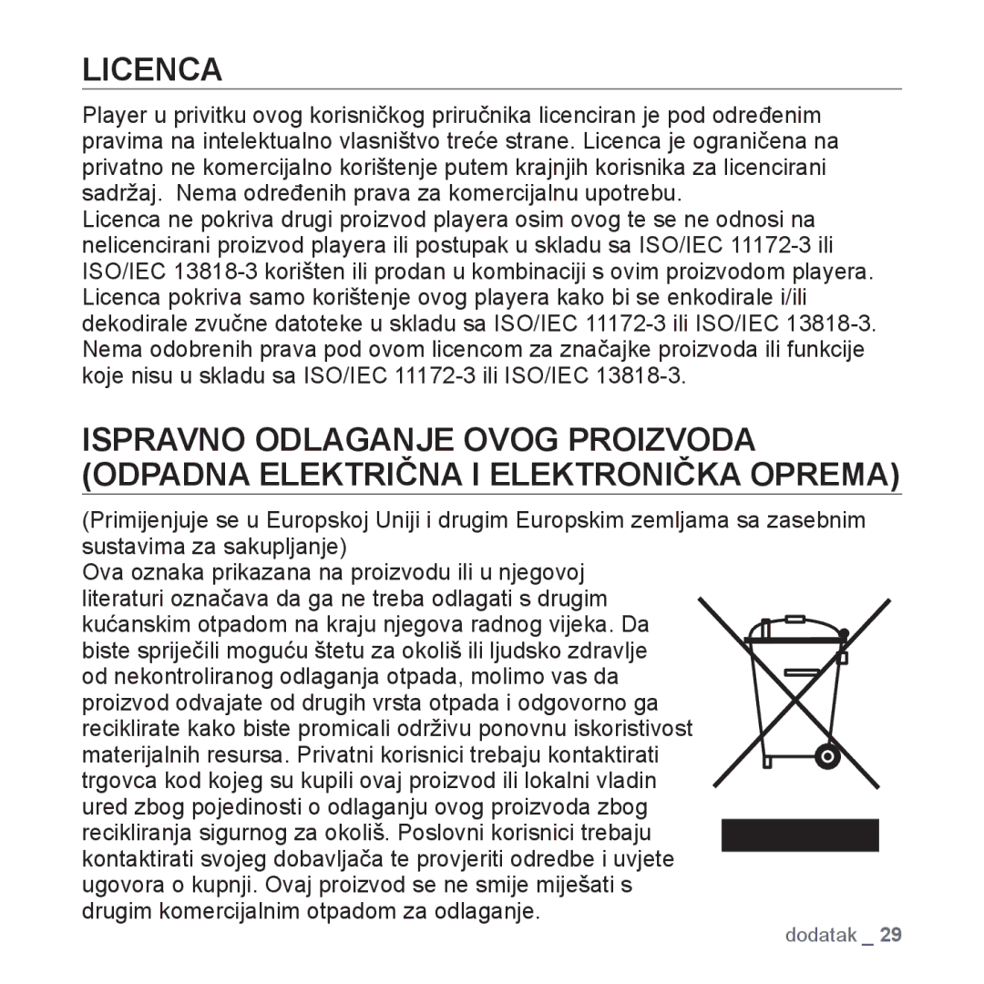 Samsung YP-S2ZW/EDC, YP-S2ZR/EDC, YP-S2ZU/EDC, YP-S2ZB/EDC, YP-S2ZG/EDC manual Licenca 