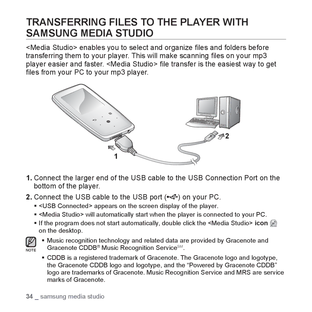 Samsung YP-S3 user manual Transferring Files to the Player with Samsung Media Studio 