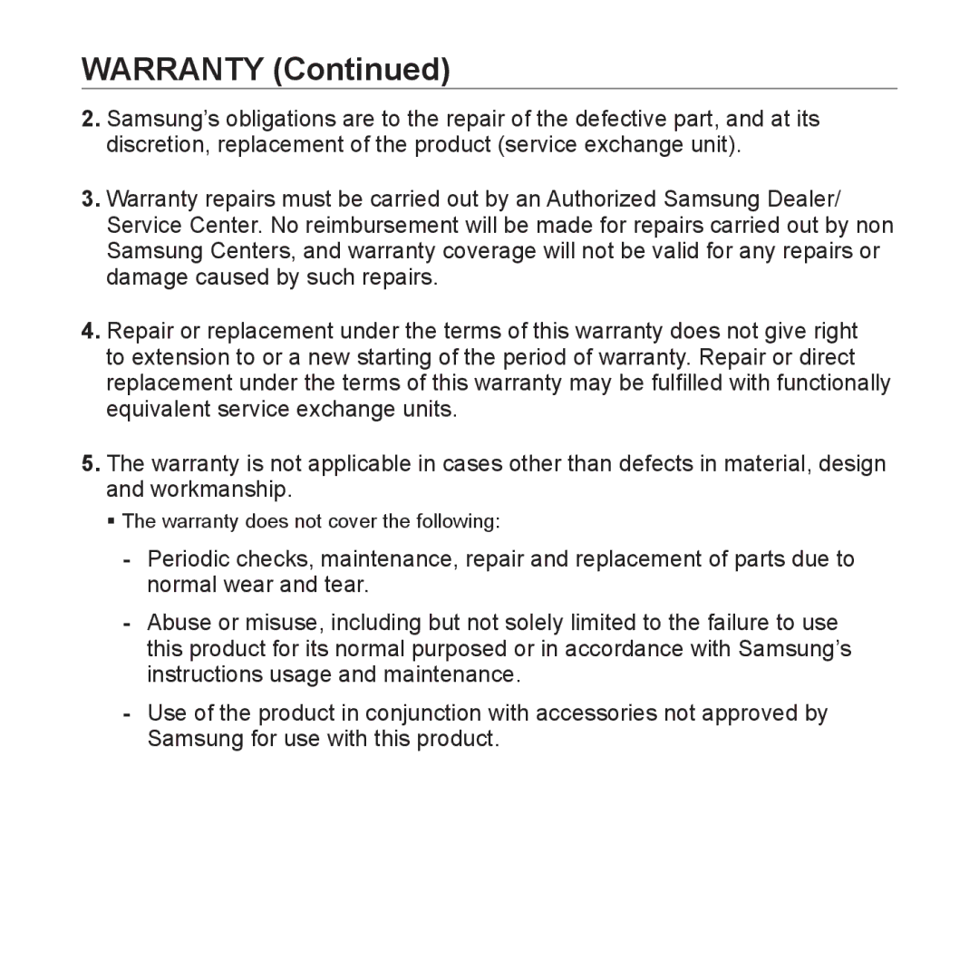 Samsung YP-S3 user manual Warranty 